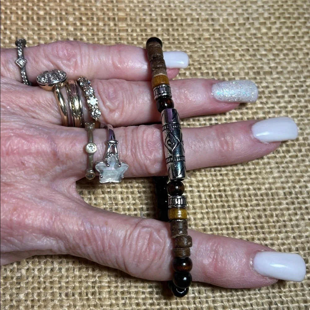 Chic Beaded & Braided Leather Bracelet with Beads & Flower Pendant Bundle (H)